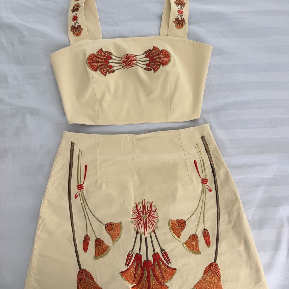 Embroidered Cream Two-Piece Set